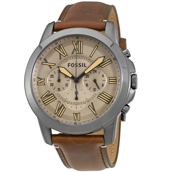 Fossil Grant Brown Leather Strap Brown Dial Chronograph Quartz Watch for Gents - FS5214 - Image 2