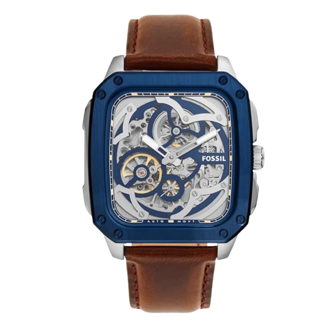 Fossil Inscription Brown Leather Strap Skeleton Multicolor Dial Automatic Watch for Gents - BQ2571