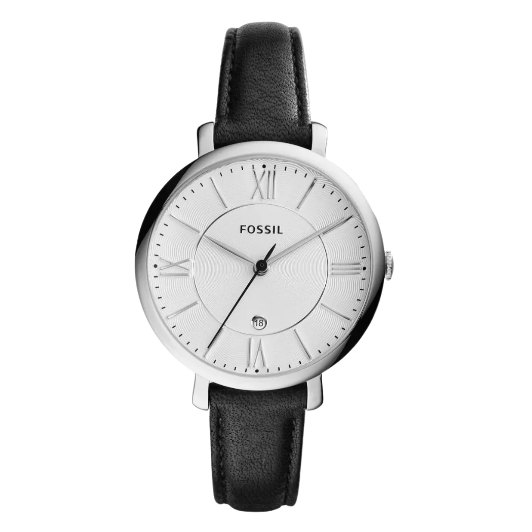 Fossil Jacqueline Black Leather Strap Silver Dial Quartz Watch for Ladies - ES3972