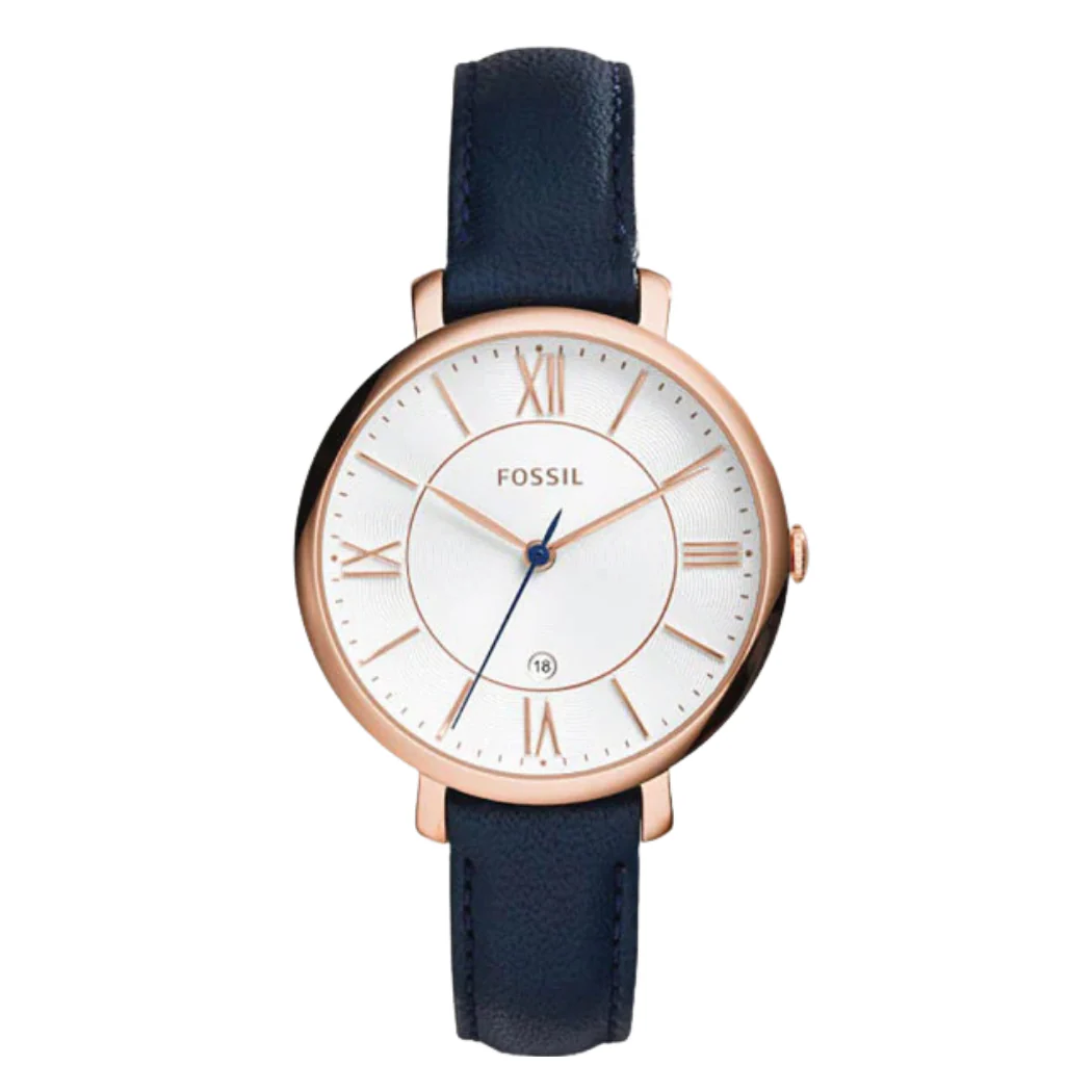 Fossil Jacqueline Blue Leather Strap Silver Dial Quartz Watch for Ladies - ES3843
