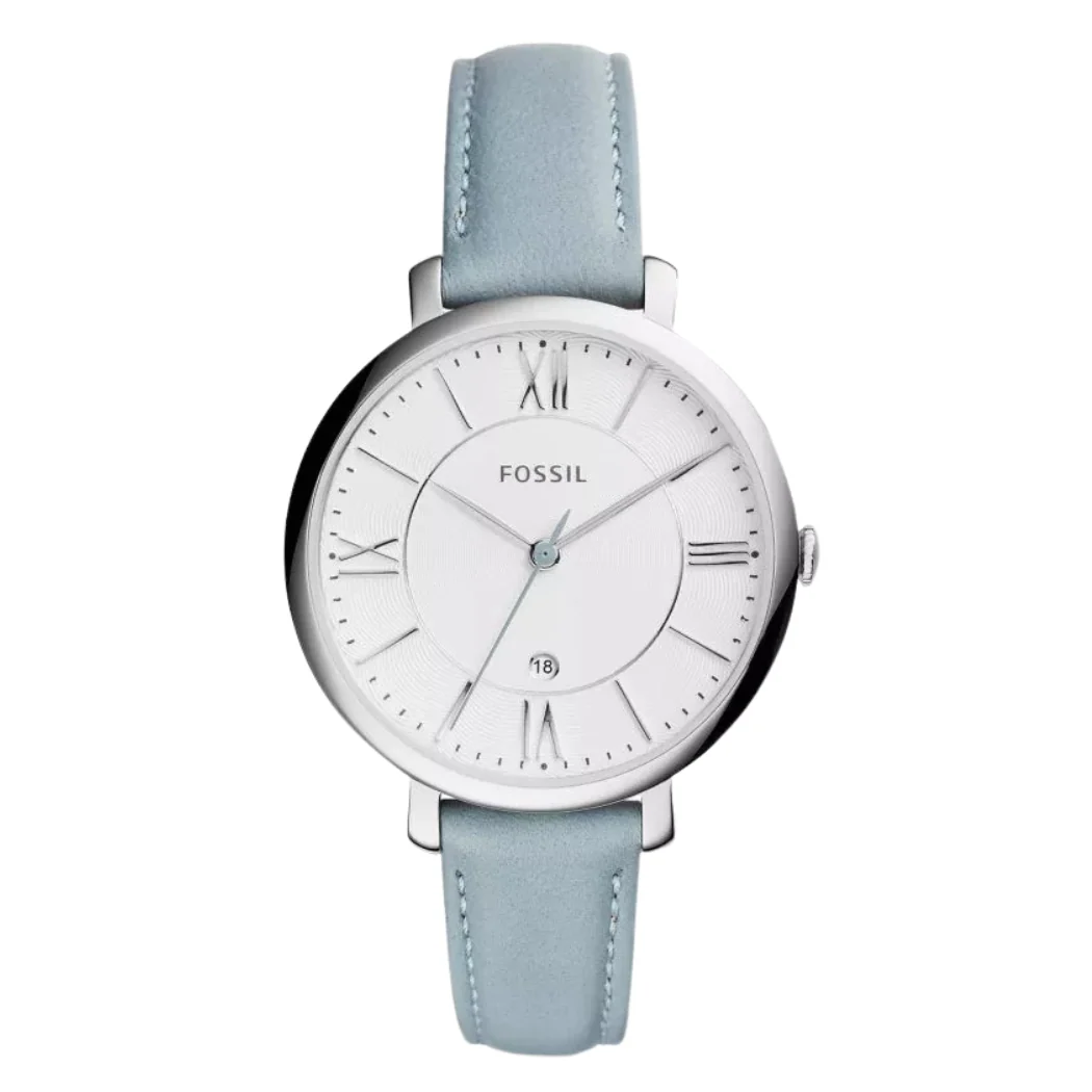 Fossil Jacqueline Blue Leather Strap White Dial Quartz Watch for Ladies - ES3821