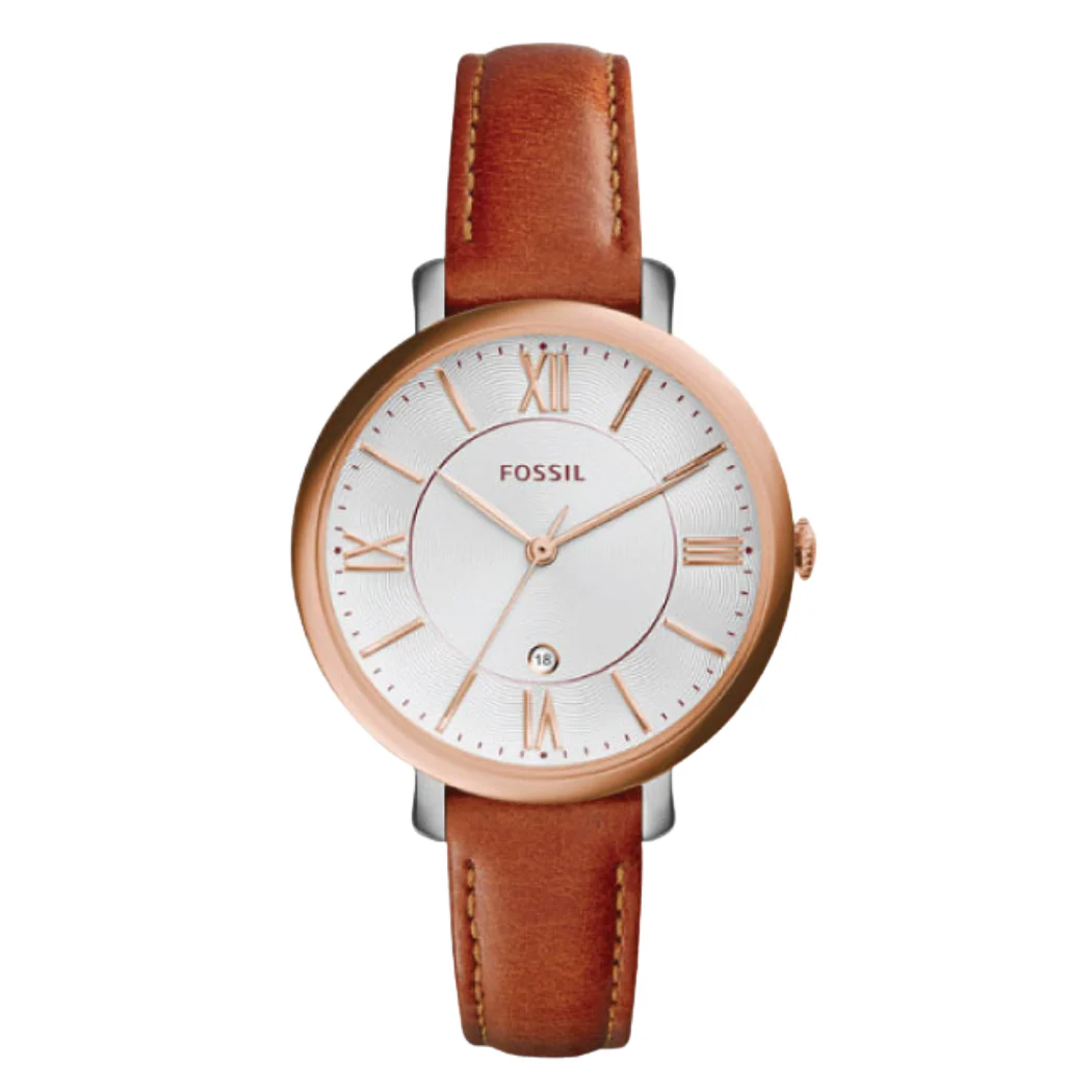 Fossil Jacqueline Brown Leather Strap Silver Dial Quartz Watch for Ladies - ES3842