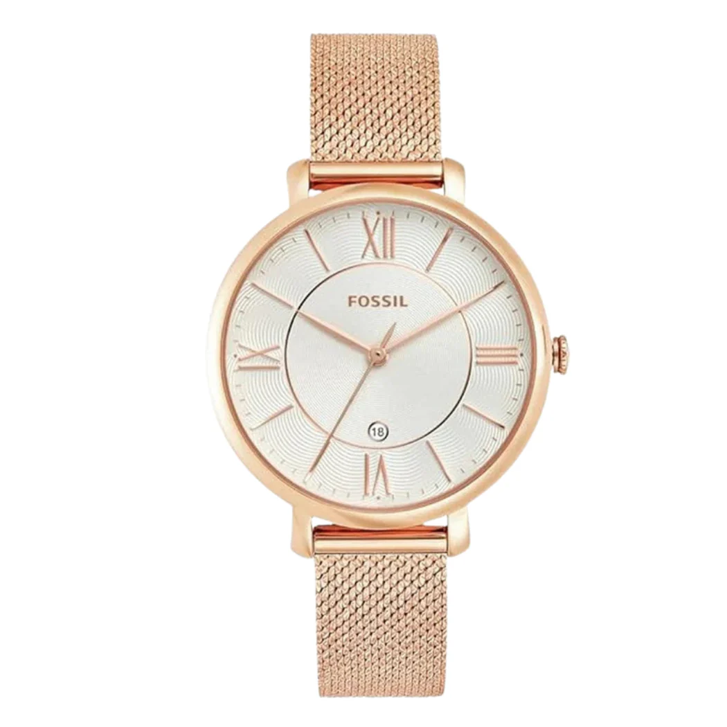 Fossil Jacqueline Rose Gold Mesh Bracelet White Dial Quartz Watch for Ladies - ES4352