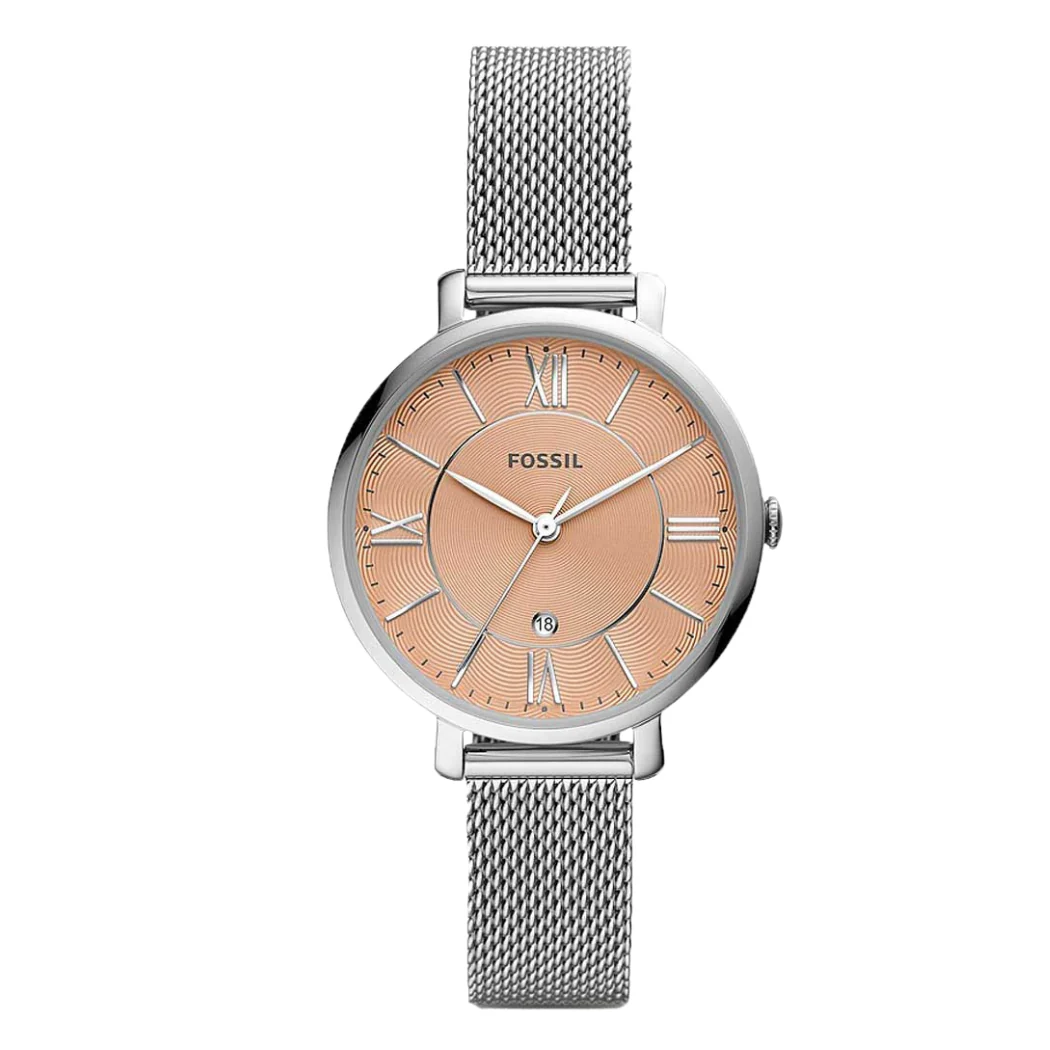Fossil Jacqueline Silver Mesh Bracelet Pink Dial Quartz Watch for Ladies - ES5089