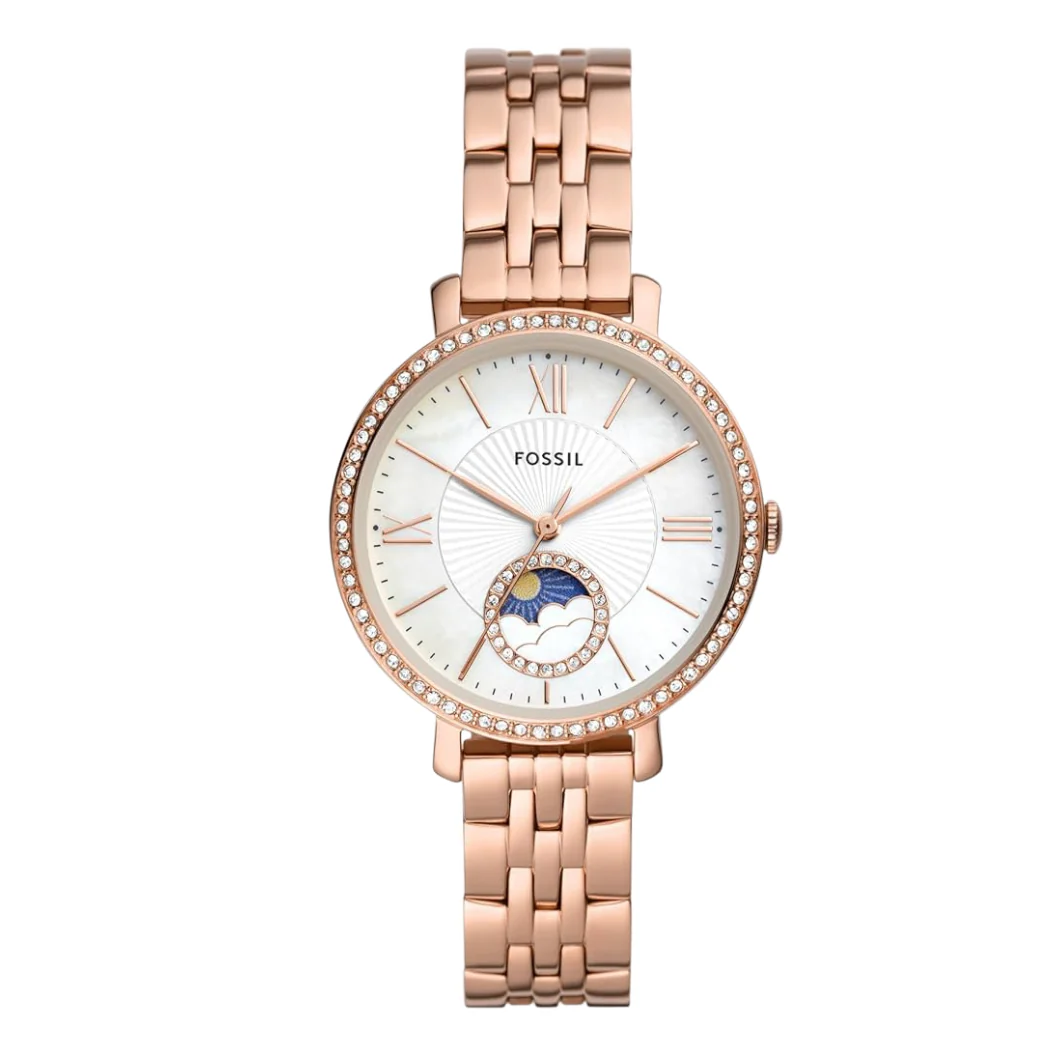 Fossil Jacqueline Sun Moon Rose Gold Stainless Steel Mother Of Pearl Dial Quartz Watch for Ladies - ES5165