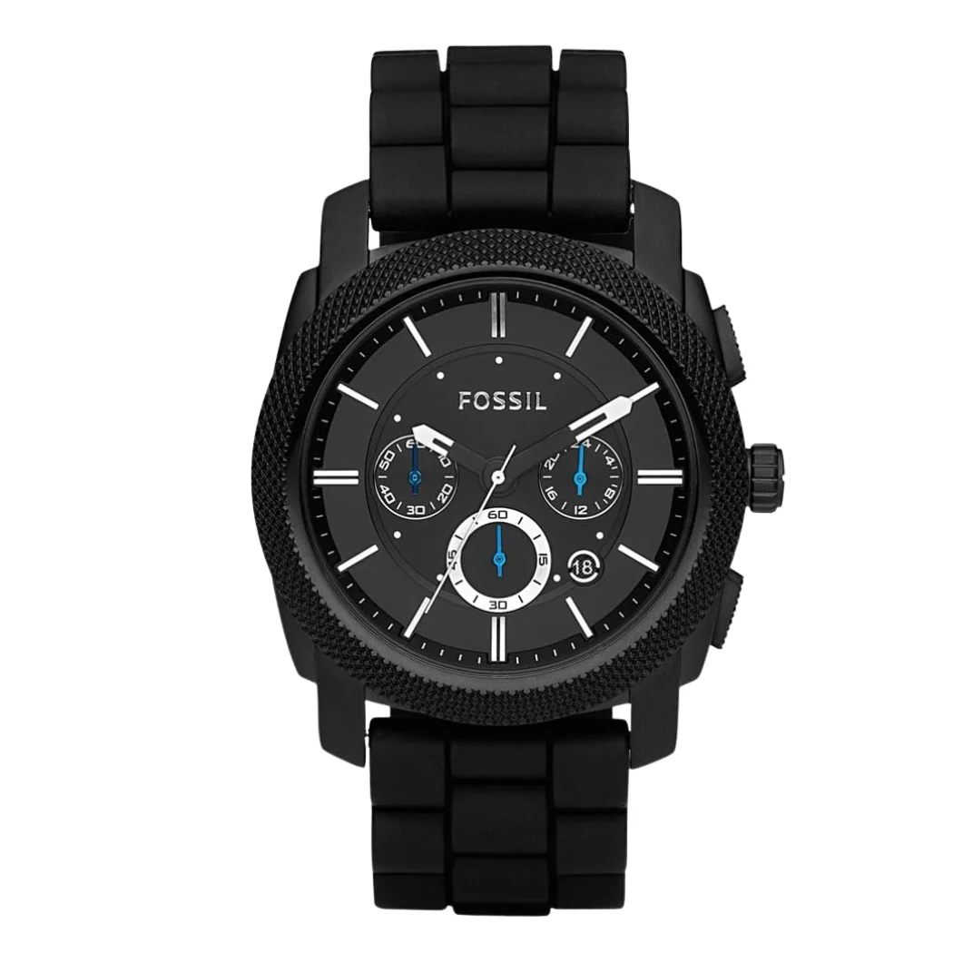 Fossil Machine Black Silicone Strap Black Dial Chronograph Quartz Watch for Gents - FS4487