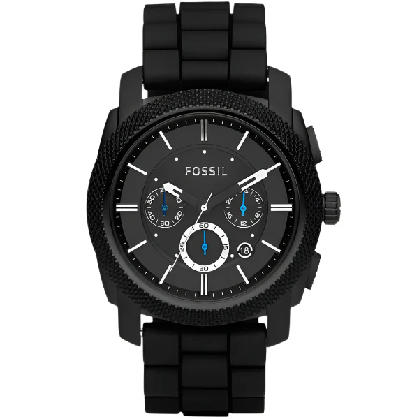 Fossil Machine Black Silicone Strap Black Dial Chronograph Quartz Watch for Gents - FS4487 - Image 2