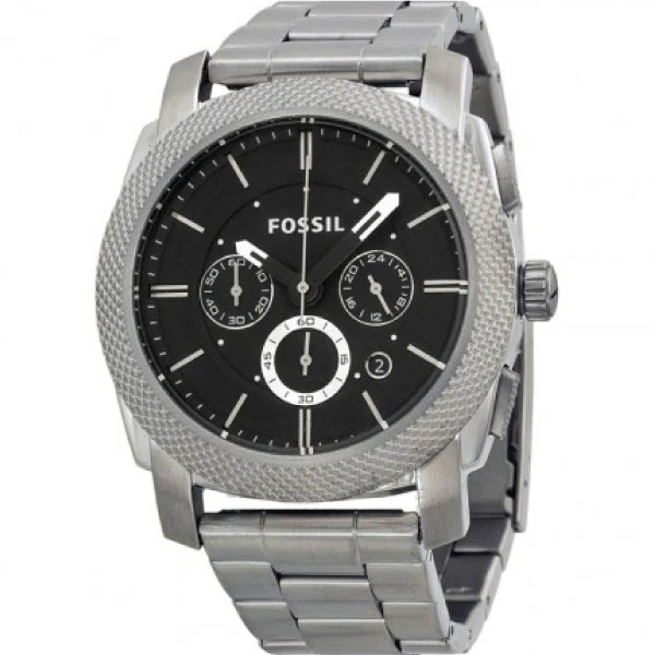 Fossil Machine Silver Stainless Steel Black Dial Quartz Watch for Gents - FS4776 - Image 2