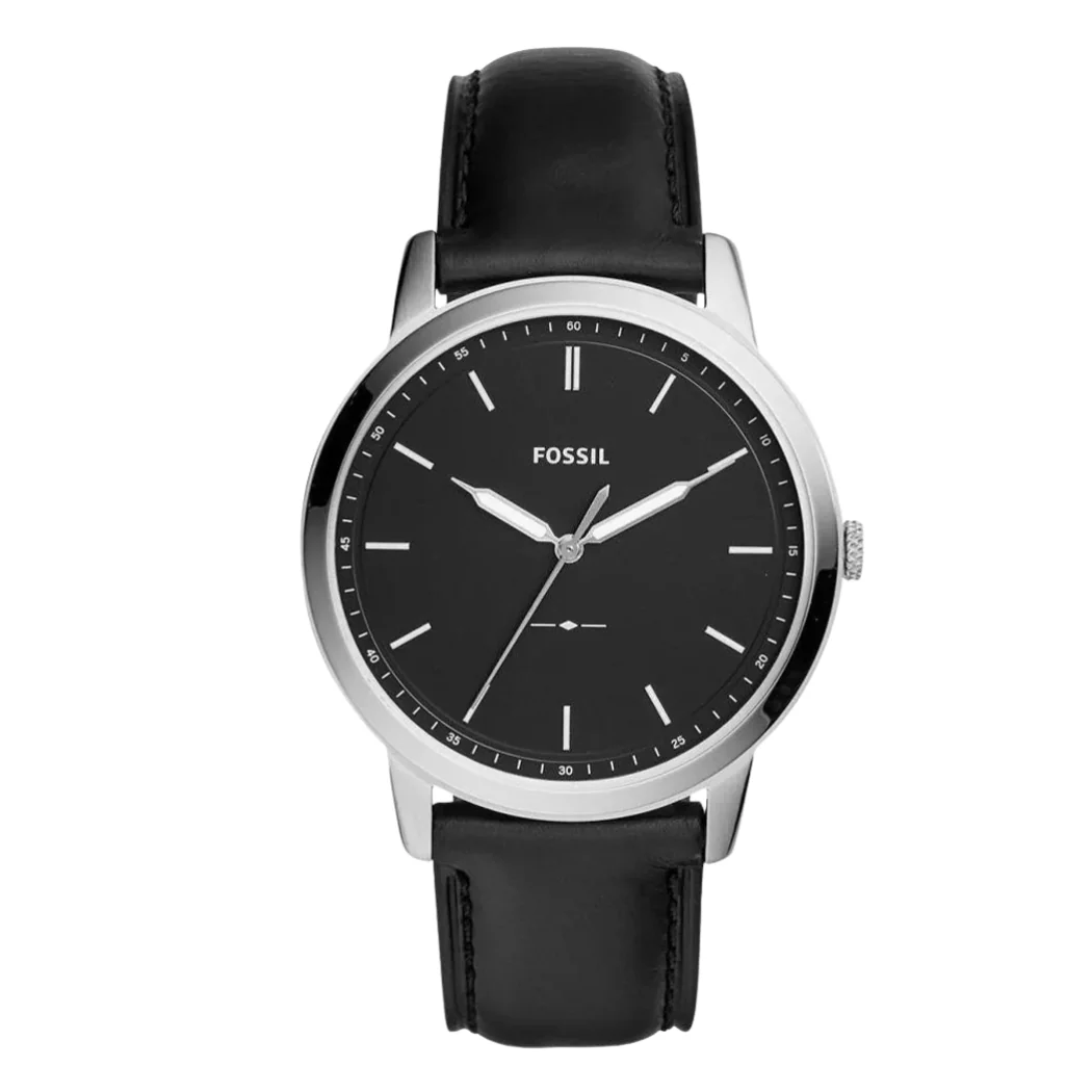 Fossil Minimalist Black Leather Strap Black Dial Quartz Watch for Gents - FS5398