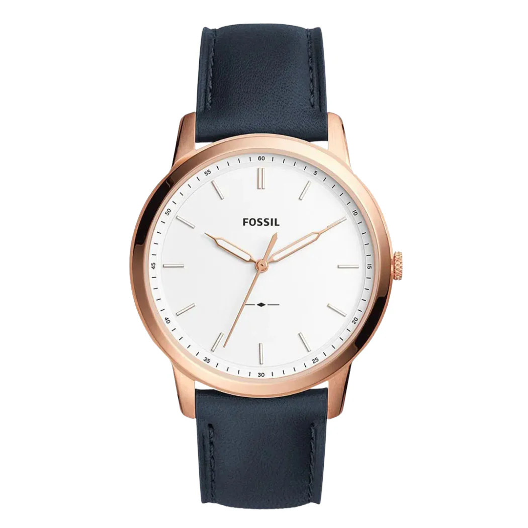 Fossil Minimalist Blue Leather Strap White Dial Quartz Watch for Gents - FS5371