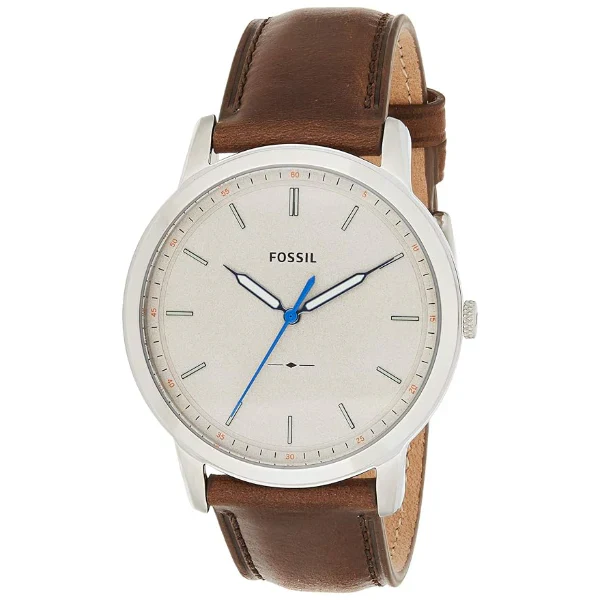 Fossil Minimalist Brown Leather Strap Off White Dial Quartz Watch for Gents - FS5306 - Image 2