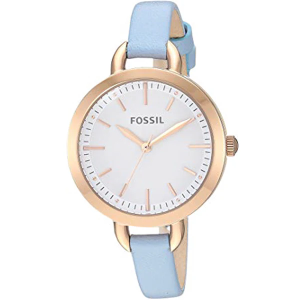 Fossil Minute Three-Hand Blue Leather Strap Silver Dial Quartz Watch for Ladies - BQ3327