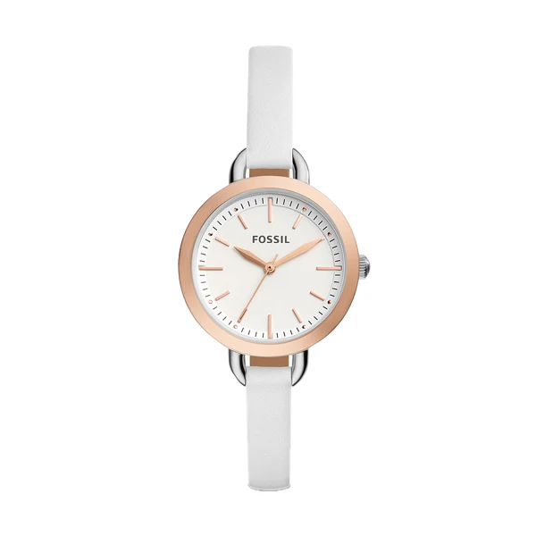 Fossil Minute Three-Hand White Leather Strap White Dial Quartz Watch for Ladies - BQ3328