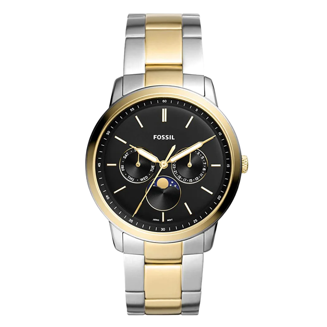 Fossil Moonphase Two-Tone Stainless Steel Black Dial Quartz Watch for Gents - FS5906
