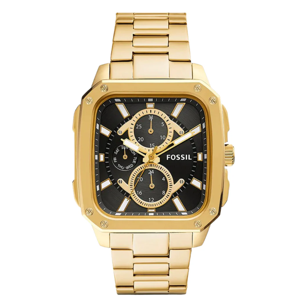 Fossil Multifunction Gold Stainless Steel Black Dial Quartz Watch for Gents - BQ2656