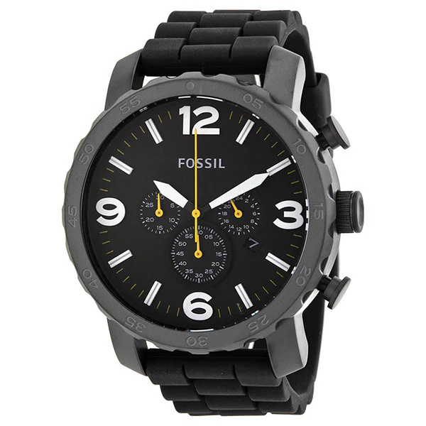 Fossil Nate Black Silicone Strap Black Dial Chronograph Quartz Watch for Gents - JR1425