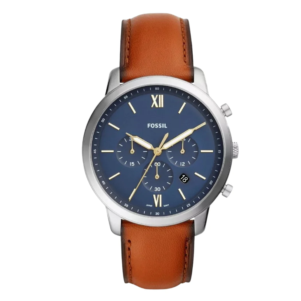 Fossil Neutra Brown Leather Strap Blue Dial Chronograph Quartz Watch for Gents - FS5453