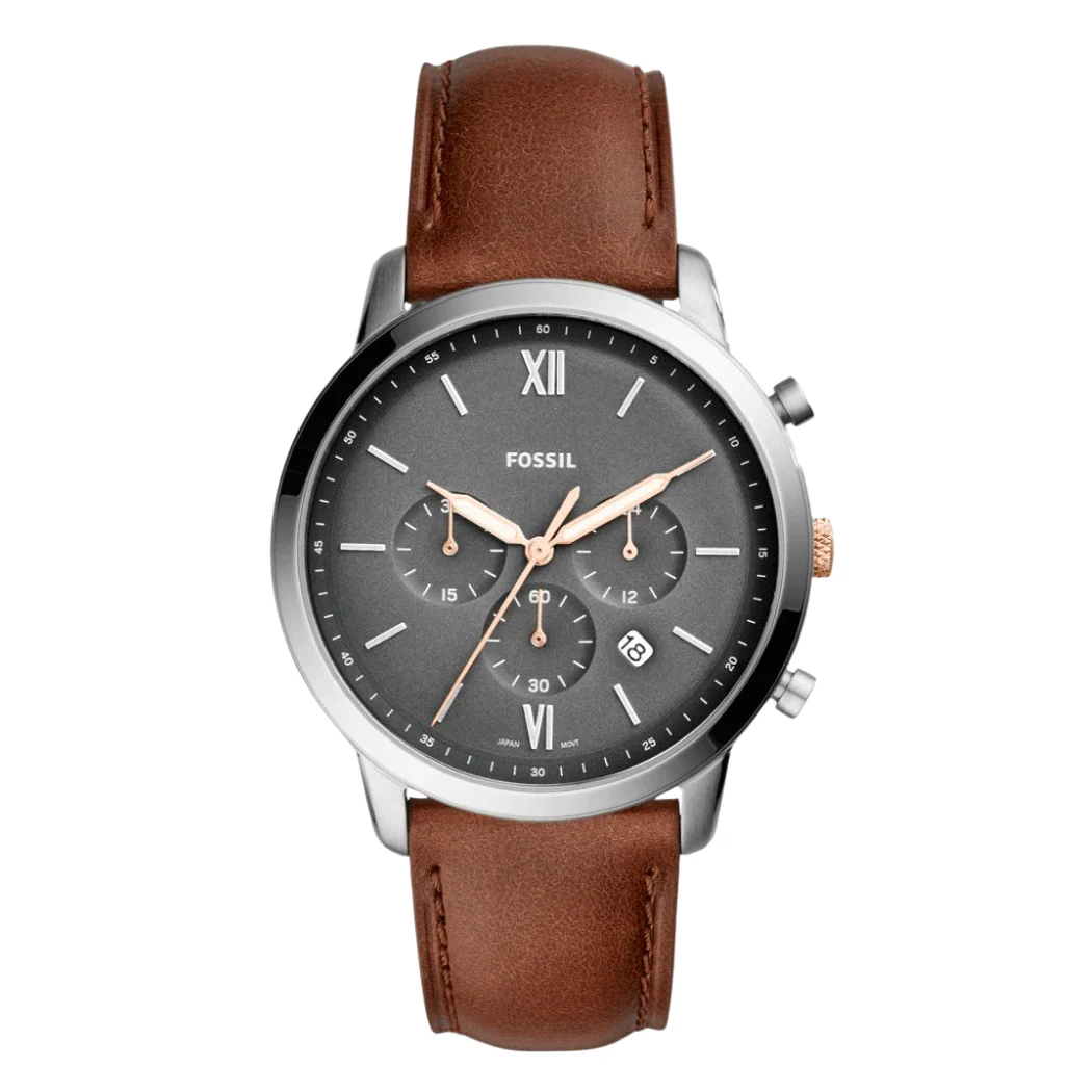 Fossil Neutra Brown Leather Strap Grey Dial Chronograph Quartz Watch for Gents - FS5408