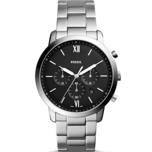 Fossil Neutra Silver Stainless Steel Black Dial Chronograph Quartz Watch for Gents - FS5384