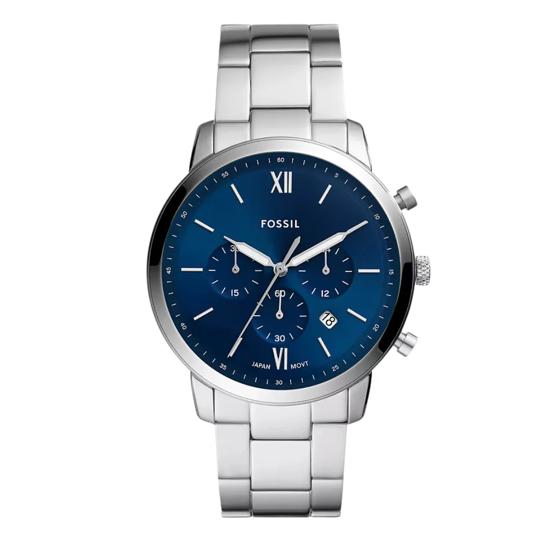 Fossil Neutra Silver Stainless Steel Blue Dial Chronograph Quartz Watch for Gents - FS5792