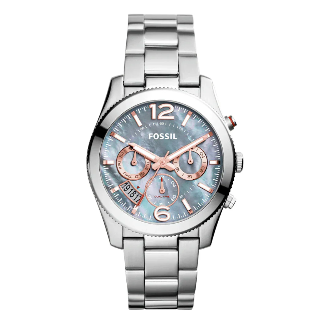 Fossil Perfect Boyfriend Silver Stainless Steel Mother Of Pearl Dial Chronograph Quartz Watch for Ladies - ES3880