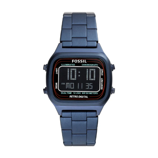 Fossil Retro Digital Blue Stainless Steel Positive Display Dial Digital Watch for Gents - FS5896