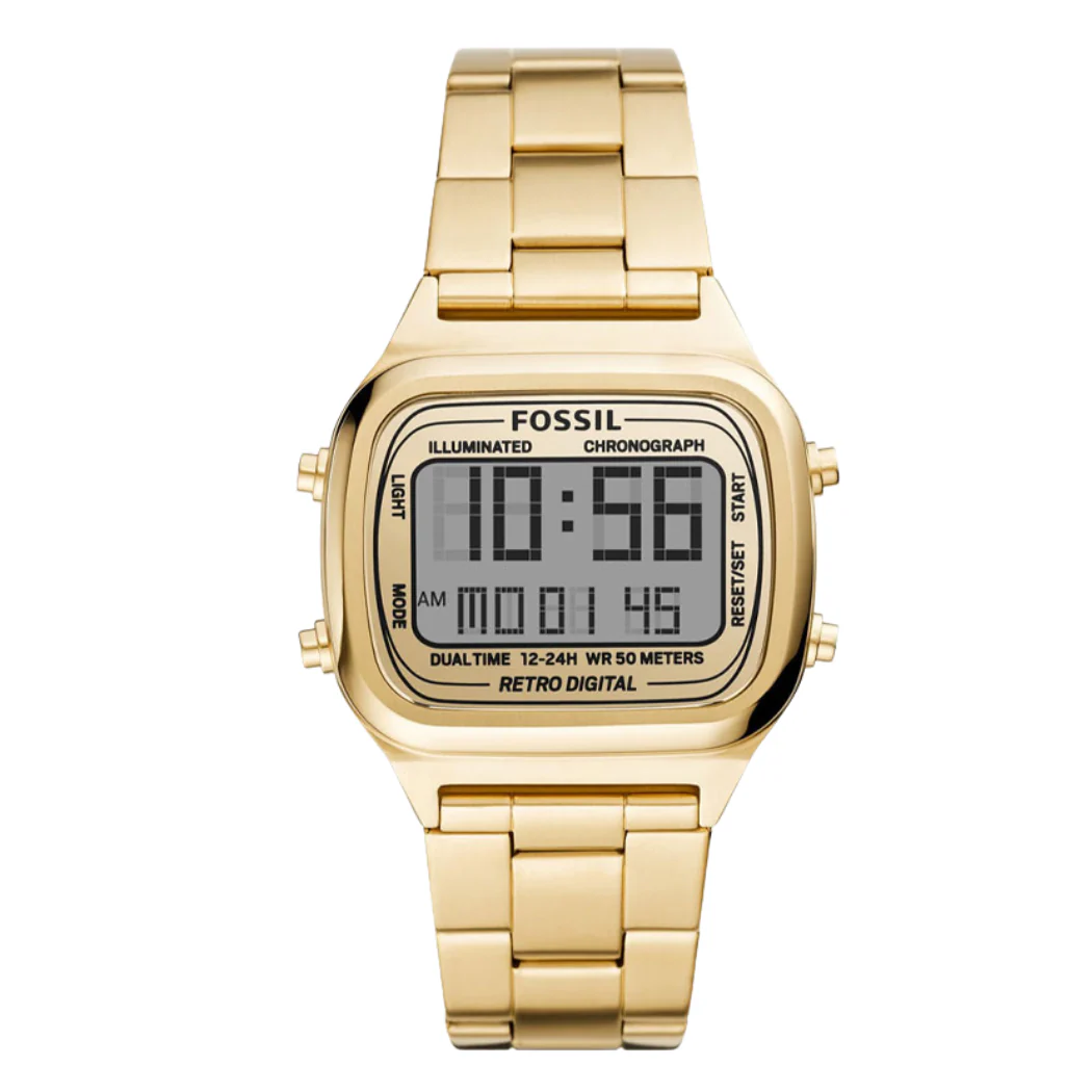 Fossil Retro Digital Gold Stainless Steel Positive Display Dial Digital Watch for Gents - FS5843