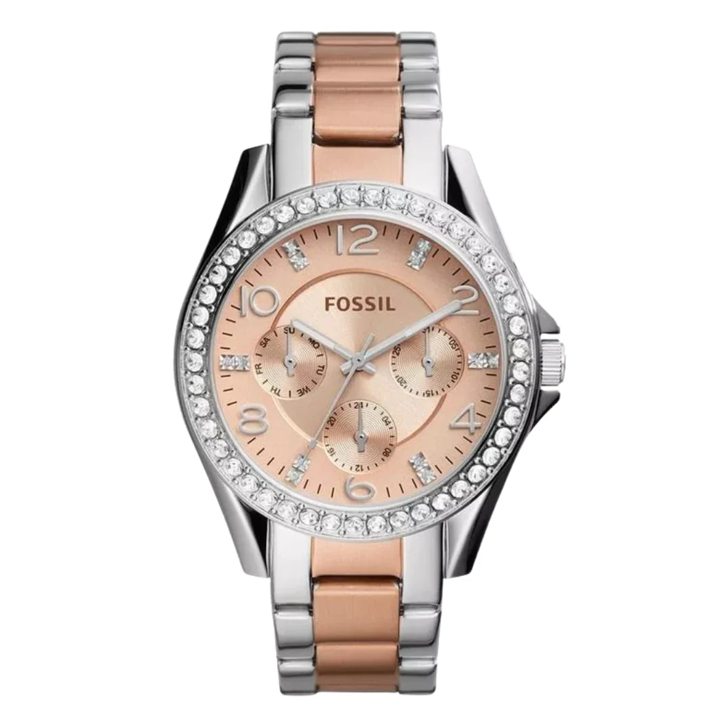 Fossil Riley Two-tone Stainless Steel Rose Gold Dial Quartz Watch for Ladies - ES4145