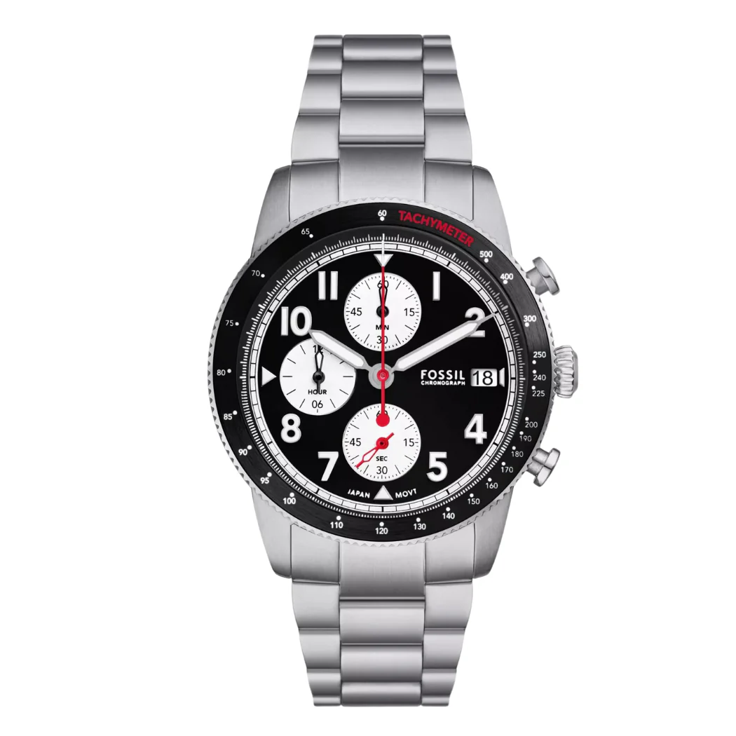 Fossil Silver Stainless Steel Black Dial Quartz Watch for Ladies - FS-6045