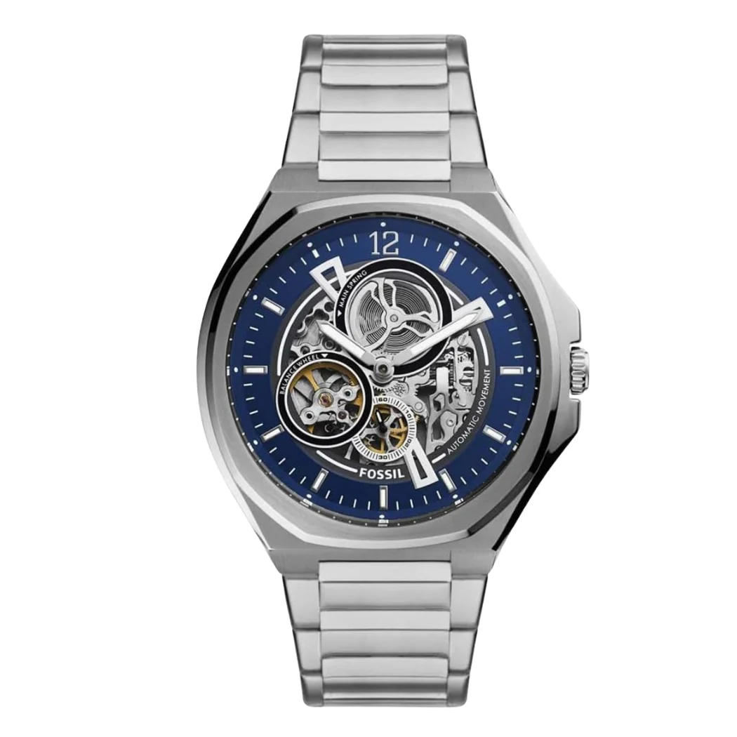 Fossil Silver Stainless Steel Blue Dial Automatic Watch for Gents - BQ2620
