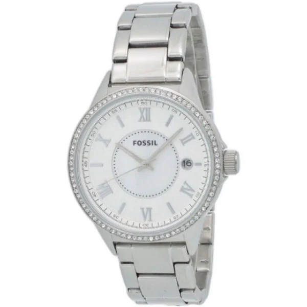 Fossil Silver Stainless Steel White Dial Quartz Watch for Ladies - BQ1105