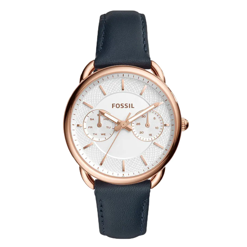 Fossil Tailor Multifunction Blue Leather Strap White Dial Quartz Watch for Ladies - ES4260