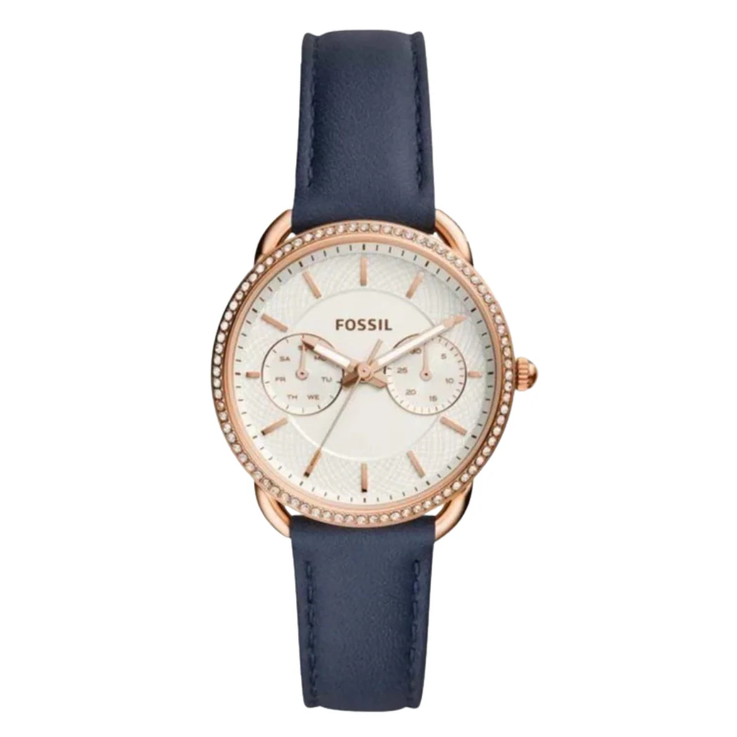 Fossil Tailor Multifunction Blue Leather Strap White Dial Quartz Watch for Ladies - ES4394