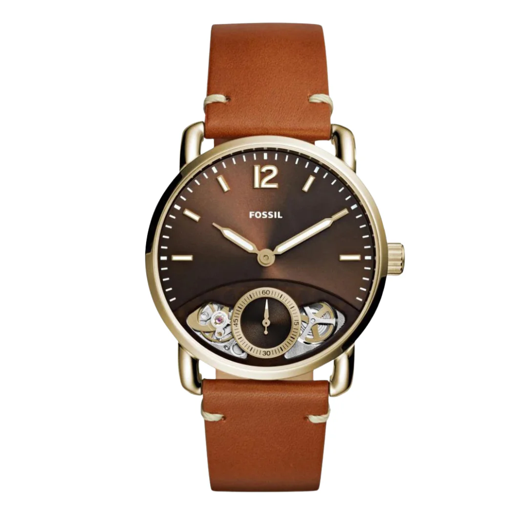 Fossil The Commuter Twist Brown Leather Strap Brown Dial Automatic Watch for Gents - ME1166
