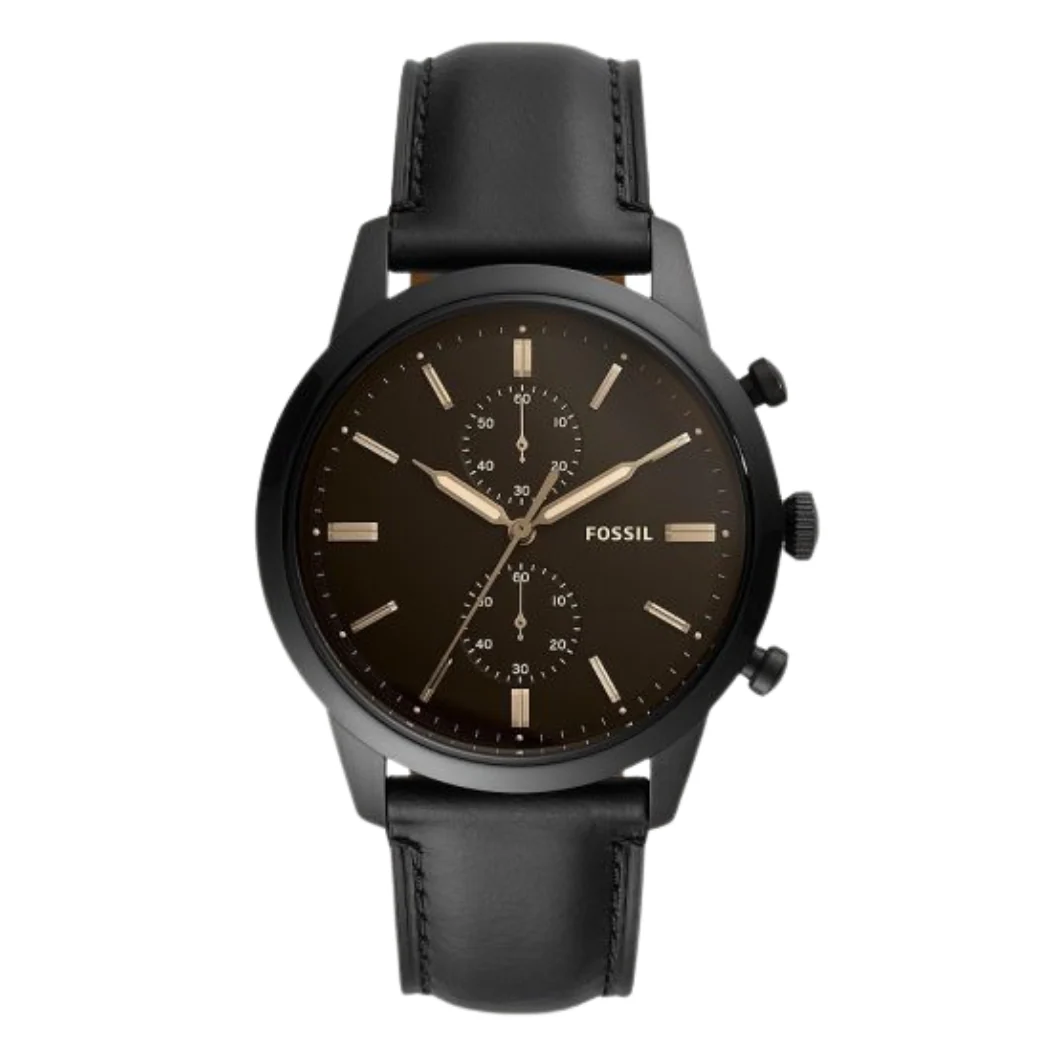 Fossil Townsman Black Leather Strap Black Dial Chronograph Quartz Watch for Gents - FS5585