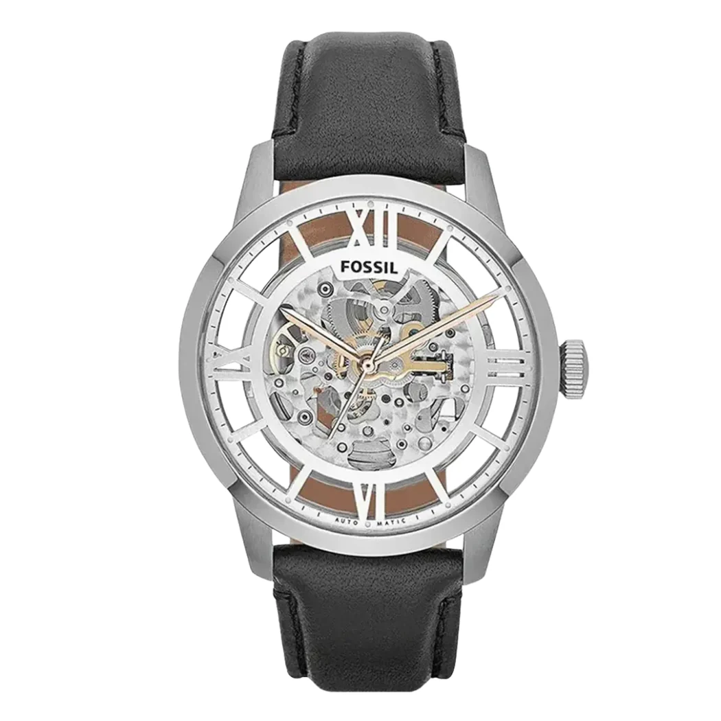 Fossil Townsman Black Leather Strap Silver Dial Automatic Watch for Gents - ME3041