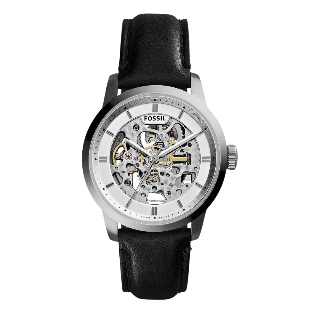 Fossil Townsman Black Leather Strap Skeleton Dial Automatic Watch for Gents - ME3085