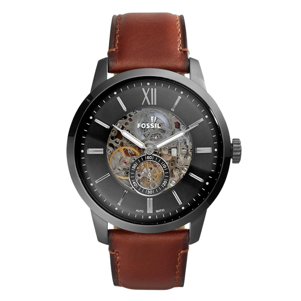 Fossil Townsman Brown Leather Strap Black Dial Automatic Watch for Gents - ME3181