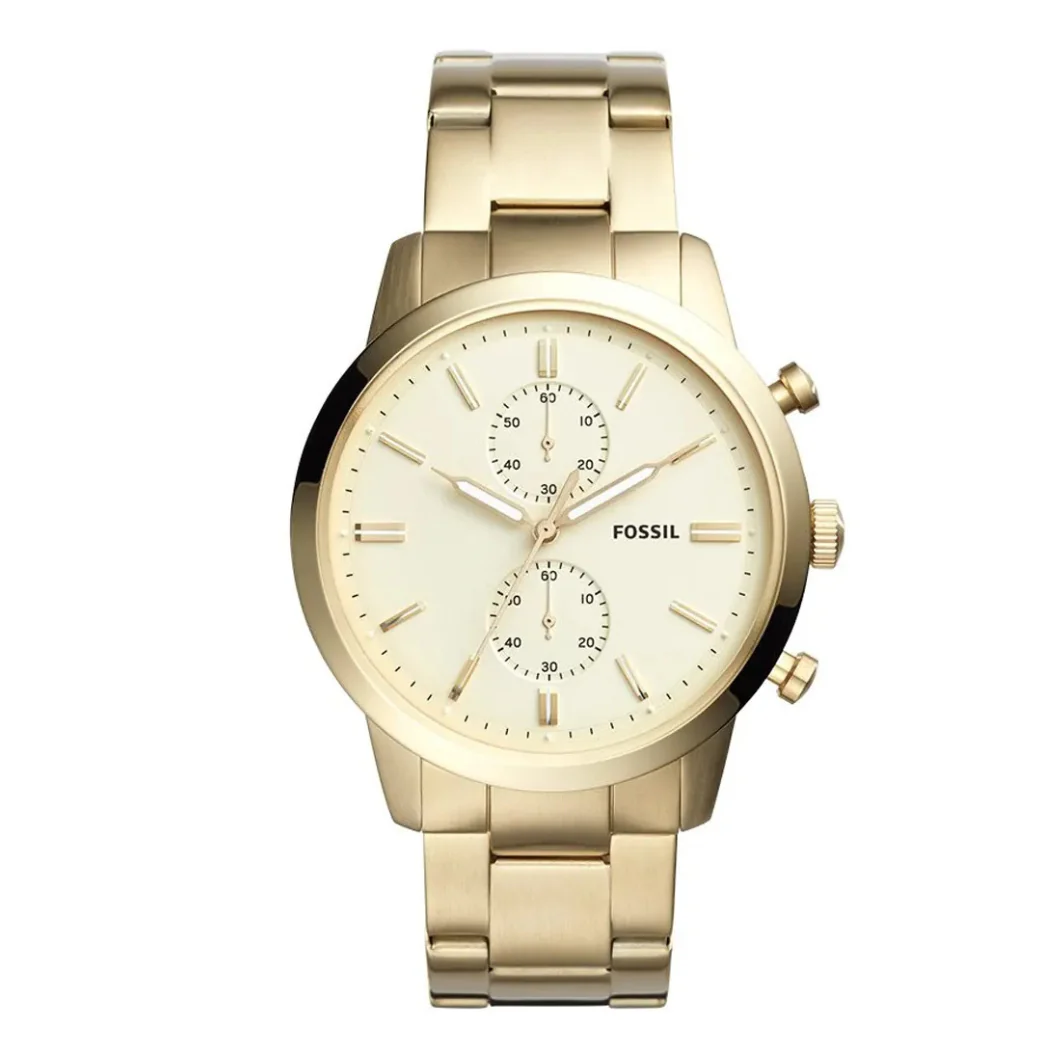 Fossil Townsman Gold Stainless Steel Cream Dial Chronograph Quartz Watch for Gents - FS5348