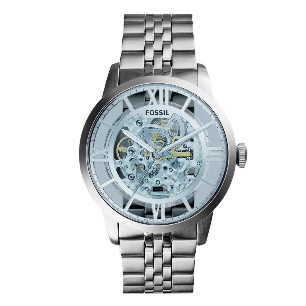 Fossil Townsman Silver Stainless Steel Blue Dial Automatic Watch for Gents - ME3073