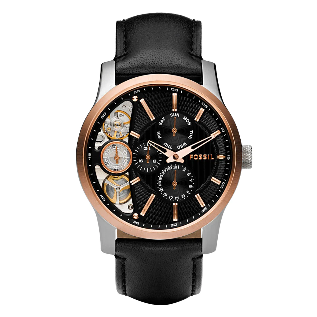 Fossil Twist Black Leather Strap Black Dial Quartz Watch for Gents - ME1099