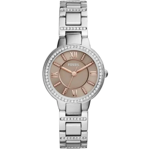 Fossil Virginia Silver Stainless Steel Taupe Dial Quartz Watch for Ladies - ES4147