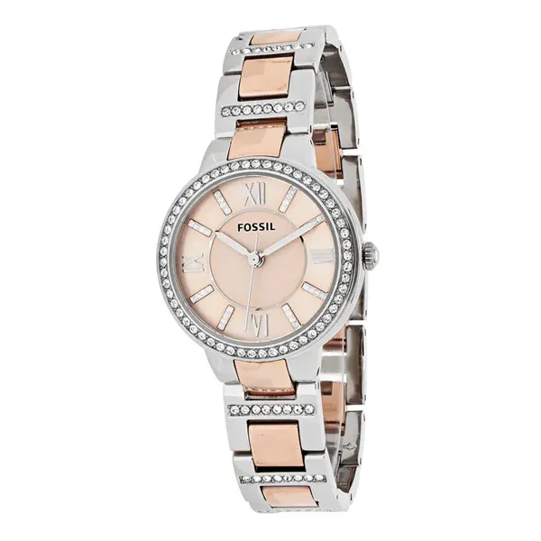 Fossil Virginia Two-tone Stainless Steel Pink Dial Quartz Watch for Ladies - ES3405
