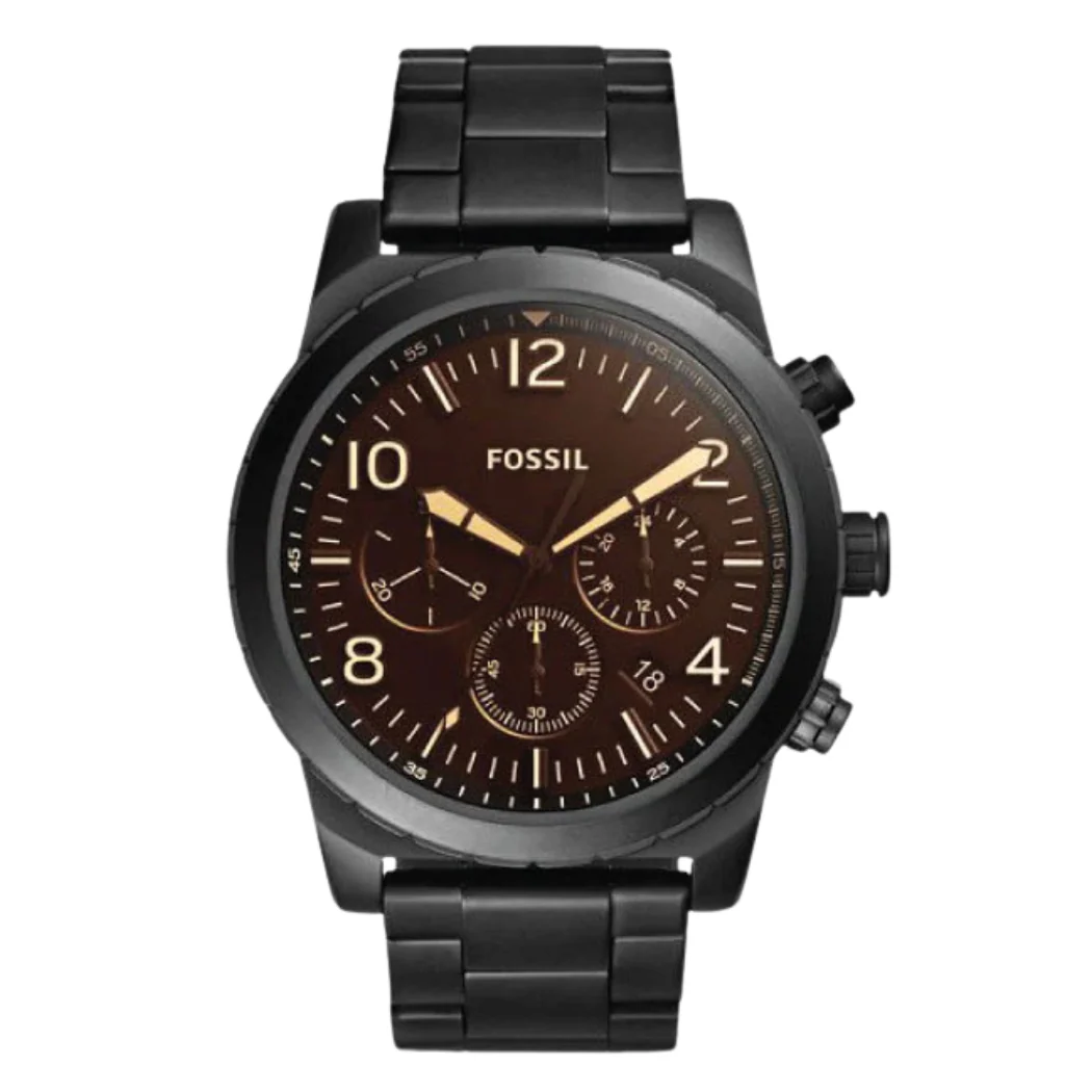 Fossil Okaman Black Stainless Steel Brown Dial Chronograph Quartz Watch for Gents CH3070