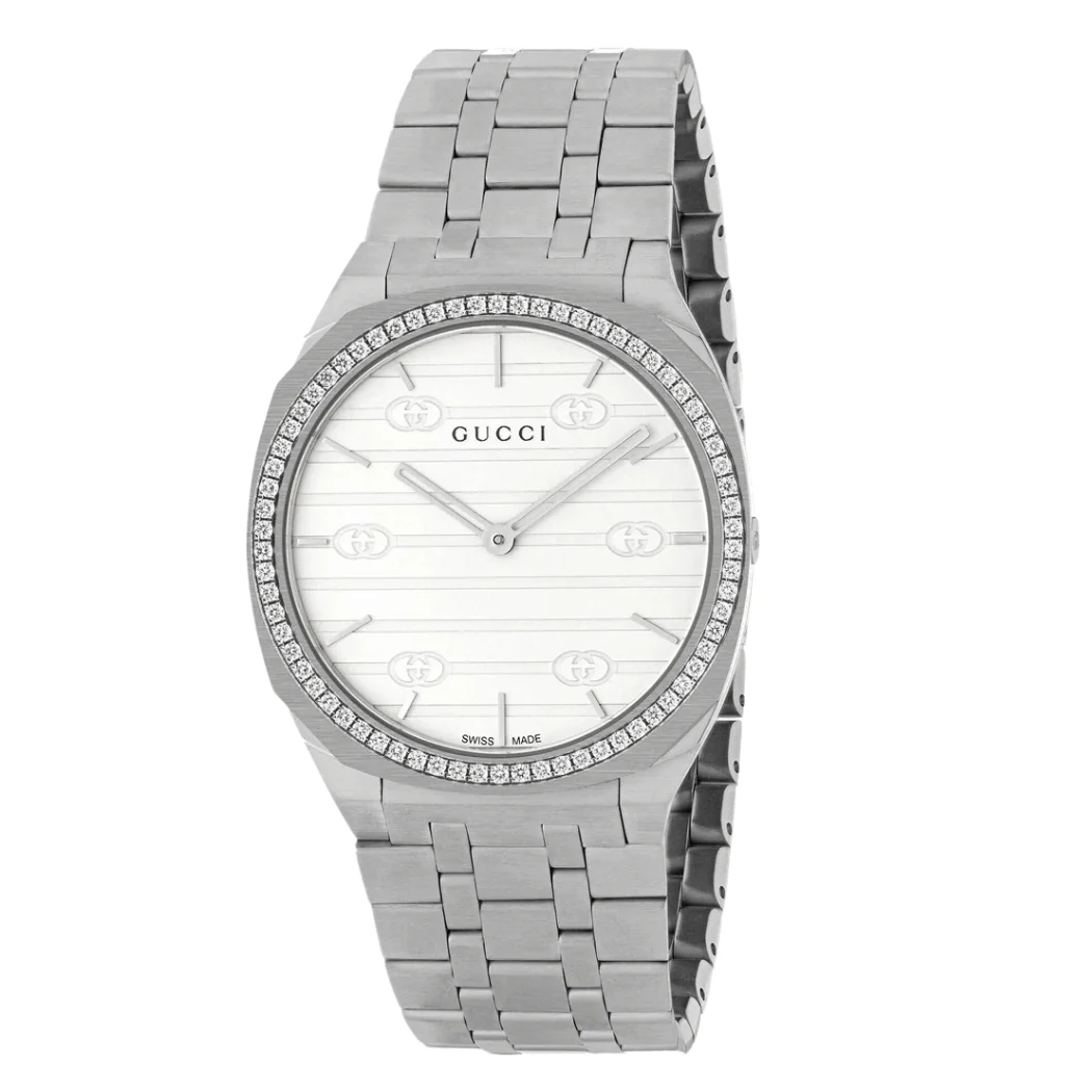 Gucci 25H Silver Stainless Steel Silver Dial Quartz Unisex Watch - YA163401