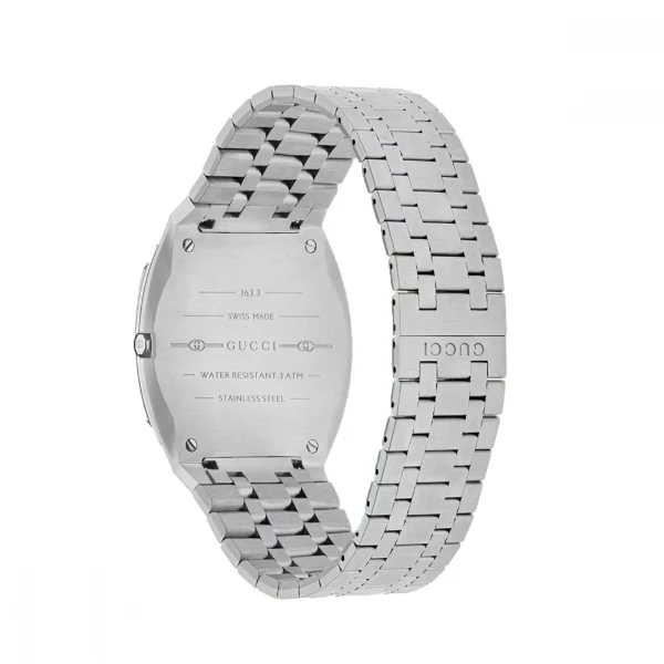 Gucci 25H Silver Stainless Steel White/ GG Motif/Ocean Blue Glass Dial Quartz Unisex Watch - YA163409 - Image 2