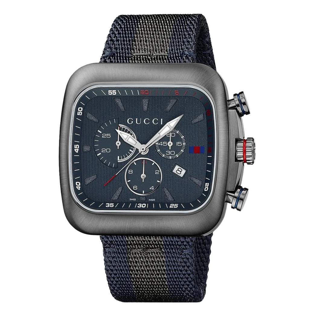 Gucci Coupe Blue-Gray-Blue Web Nylon Nato Blue Guilloche Dial Chronograph Quartz Watch for Gents - YA131203