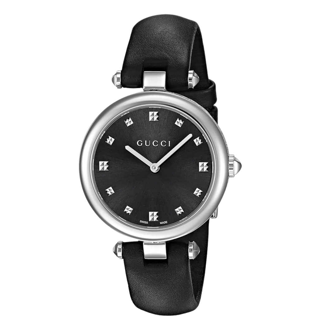 Gucci Diamantissima Black Leather Black Dial Quartz Watch for Ladies - YA141403