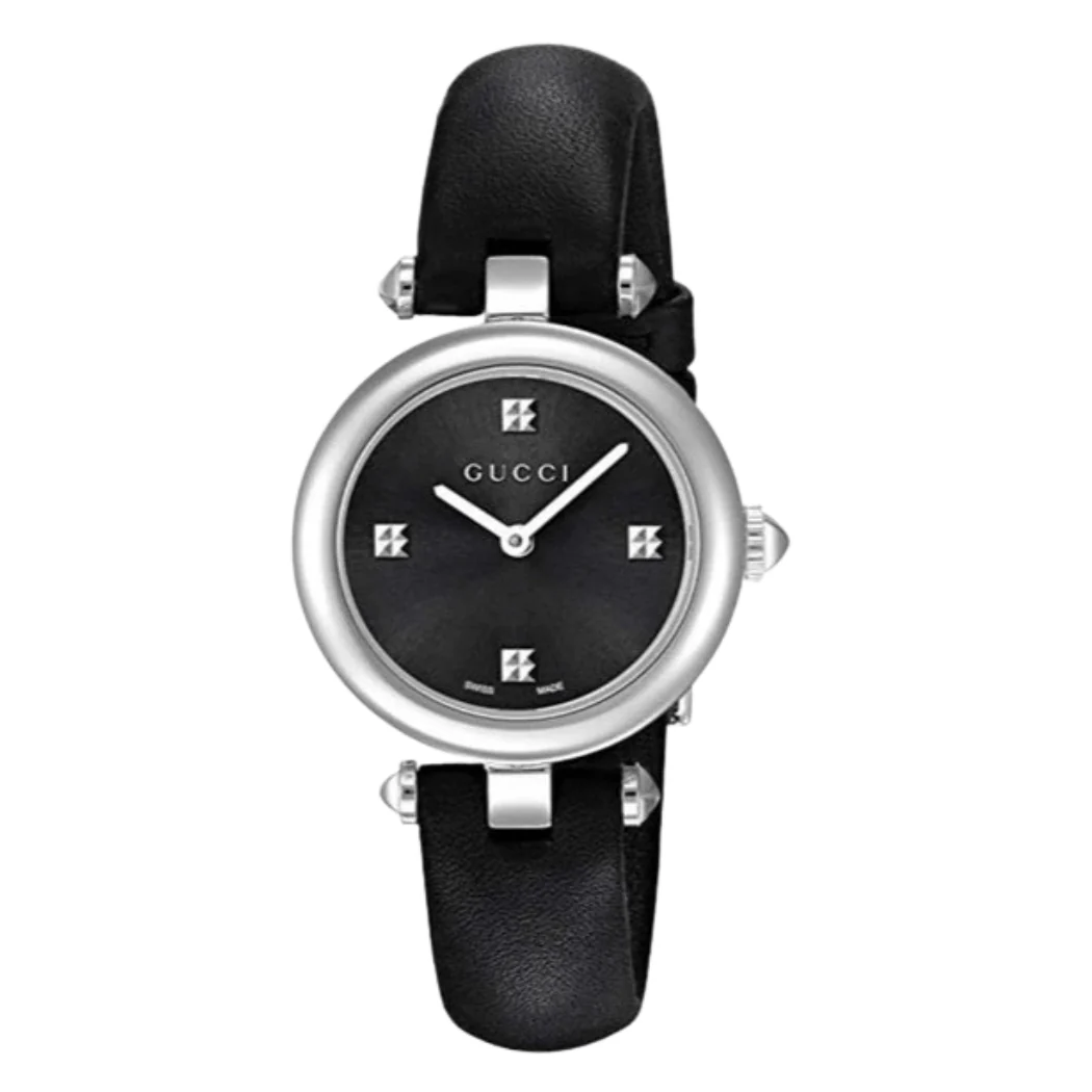Gucci Diamantissima Black Leather Black Dial Quartz Watch for Ladies - YA141506