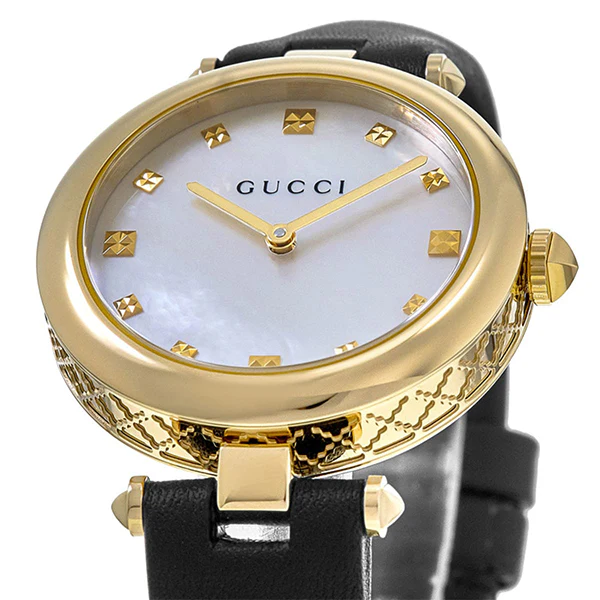 Gucci Diamantissima Black Leather Mother of Pearl Dial Quartz Watch for Ladies- GUCCI YA141404 - Image 3